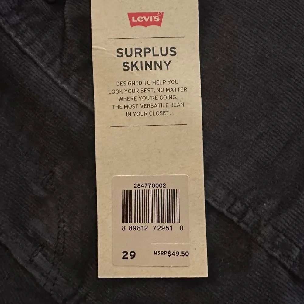 Levi's Women’s Corduroy Surplus Skinny Jeans in Black 29R Mid Rise
